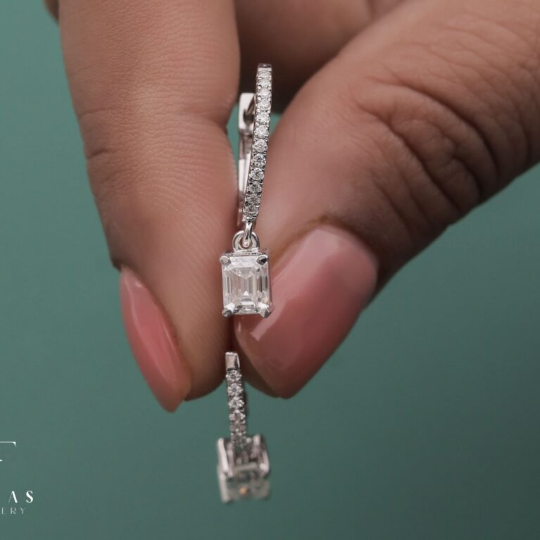 1.168 Ct Emrald  Diamond Hoop Earing